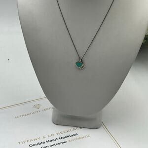 Tiffany & Co. Blue Enamel Mini Double Heart Tag Pendant Necklace Authenticated